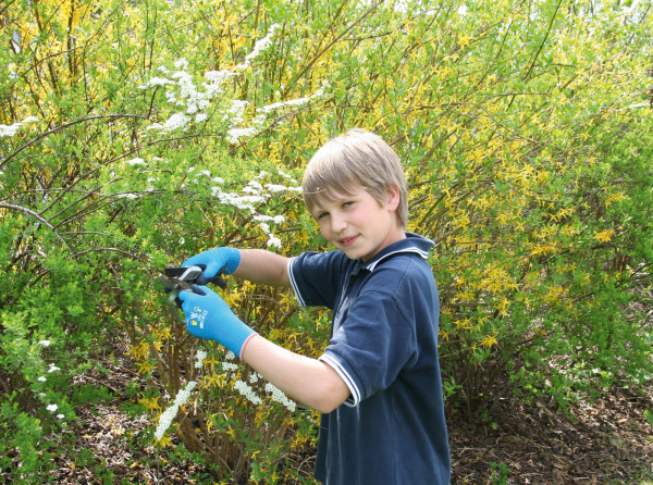Gartenhandschuh für Kinder, Farbe marineblau, nahtloser Feinstrickhandschuh (13 Gauge) mit Naturlatexbeschichtung