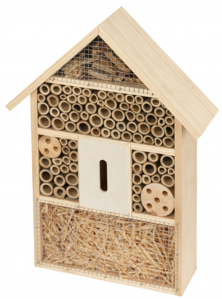 Insektenschutzhaus aus Naturholz, Brut- und Überwinterungshilfe, mit Kammer für Schmetterlinge