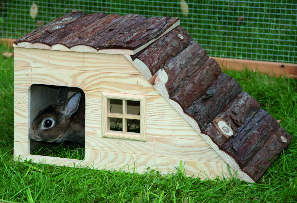 Nagerhaus mit Rampe Nature aus 100% Naturholz, für Kaninchen, Meerschweinchen und Hamster