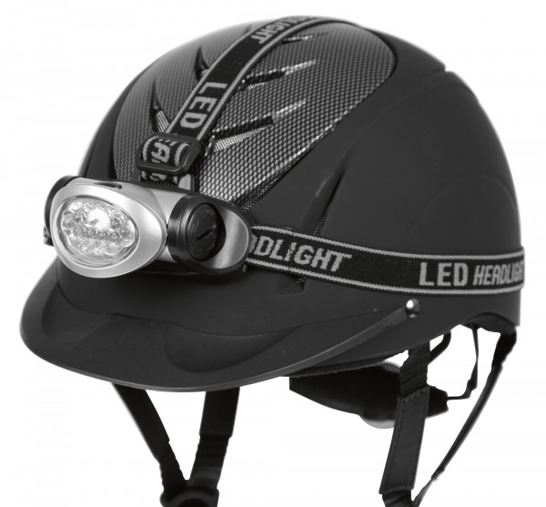 Stirnlampe, lässt sich einfach mit den Elastikbändern am Helm anbringen
