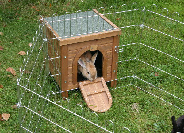 Kleintierhaus Outdoor zum Anbau an das Freilaufgehege, bietet Schutz und Unterschlupf für Nager